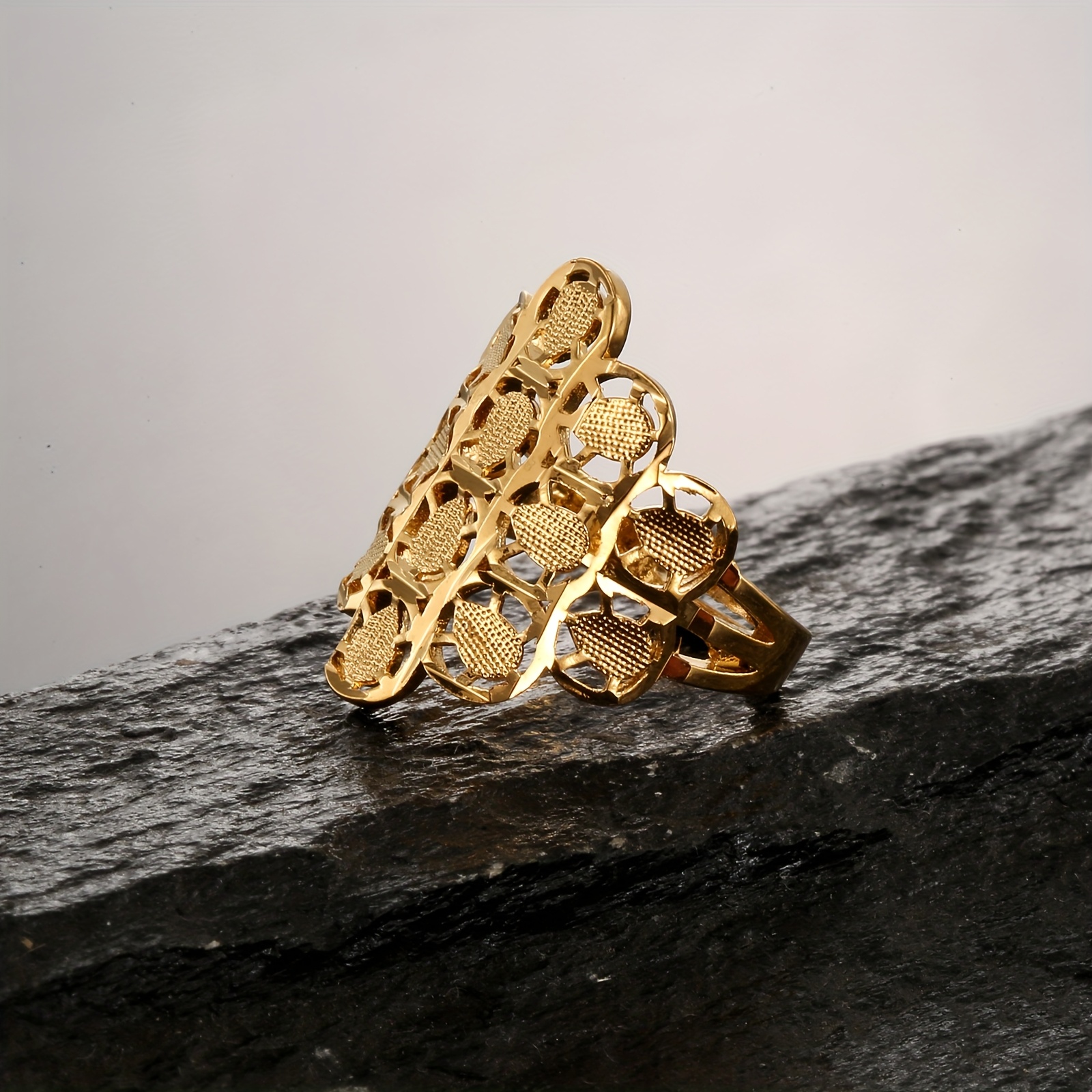 Elegant Adjustable Ring, 22K Gold-Plated Copper Design